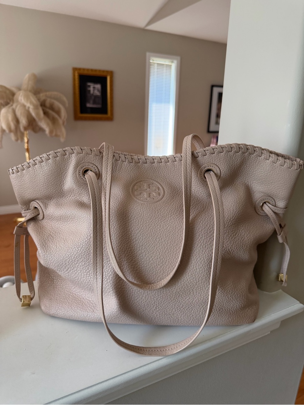 Tory Burch Marion Genuine Leather Bag with Whipstitch Detailing